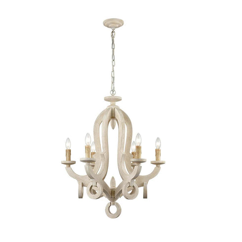 Weathered Wooden Chandeliers Rustic 6 Light Sculpted Candle Light Fixture